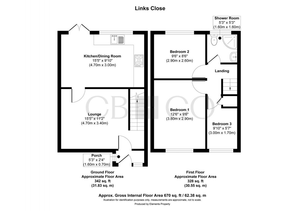 Floorplan for Links Close, Sinfin, Derby